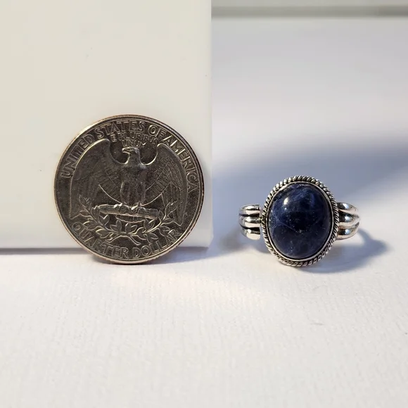 NIB Semi VTG 925 Lapiz Azuli Scroll Cocktail Ring Sz 7 - Picture 16 of 16